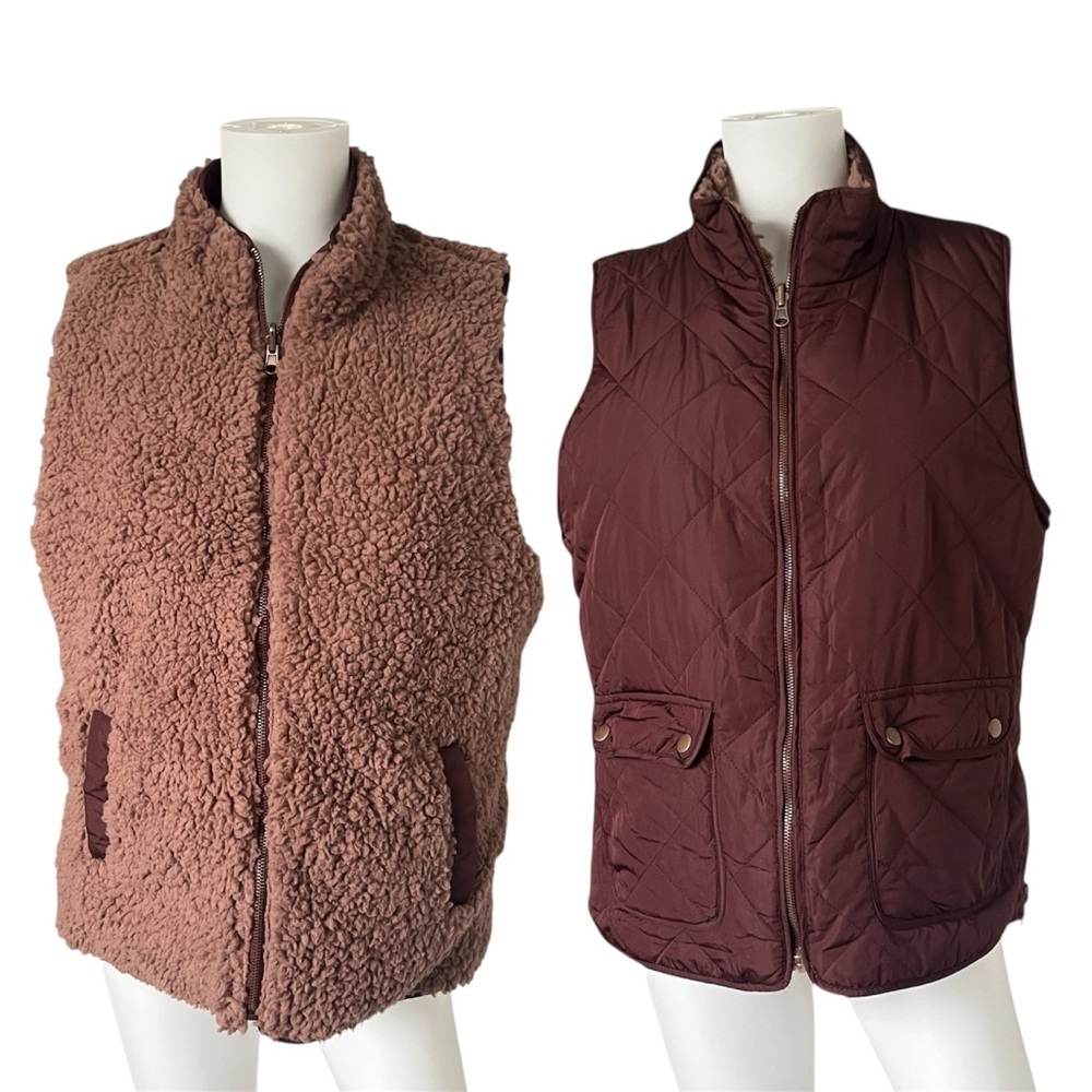 NEW Thread & Supply Reversible Vest Sherpa Purple Pink Cozy Womens Size Large L